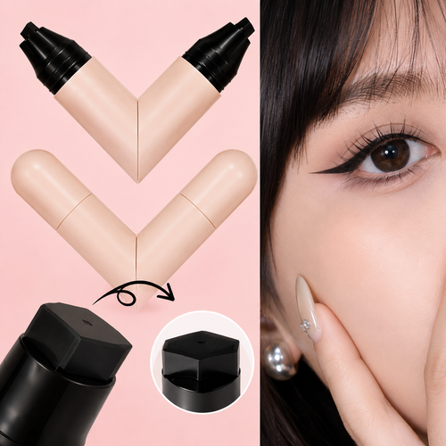 Rotating eyeliner stamp pen dual head - stamp tip close up and model eye