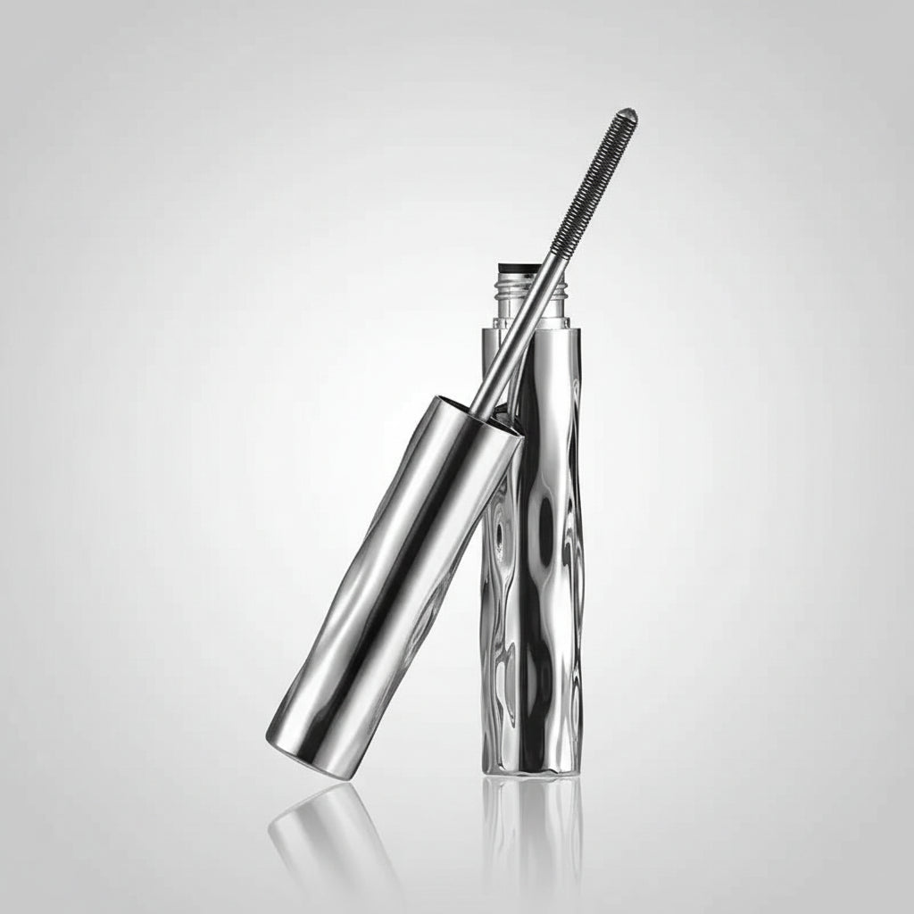 Eyelash extension tool with close-up images of an eye wearing false eyelashes.